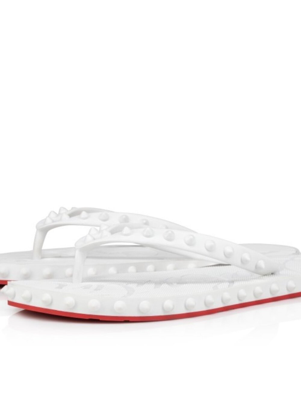 CHRISTIAN LOUBOUTIIN LOUBI DONNA SPIKE WHITE SZ 38 RED SOLE FLIP FLOP SZ 8
